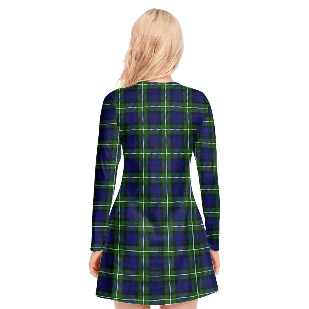 Forbes Modern Tartan Crest V-neck Long Sleeve Dress