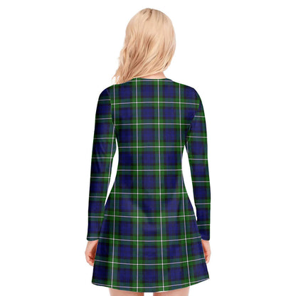 Forbes Modern Tartan Crest V-neck Long Sleeve Dress