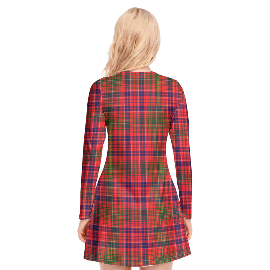 Lumsden Modern Tartan Crest V-neck Long Sleeve Dress