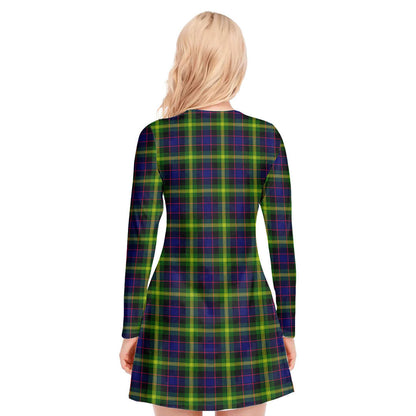 Watson Modern Tartan Crest V-neck Long Sleeve Dress