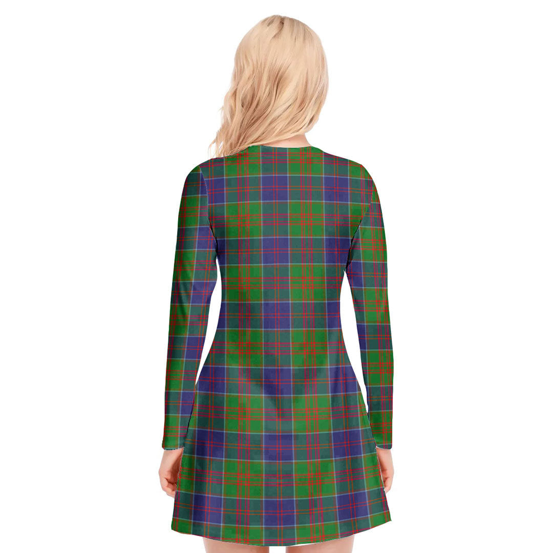 Stewart of Appin Hunting Modern Tartan Crest V-neck Long Sleeve Dress