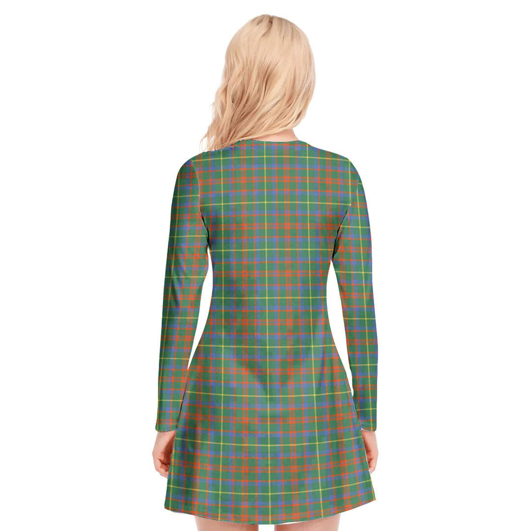 MacKintosh Hunting Ancient Tartan Crest V-neck Long Sleeve Dress