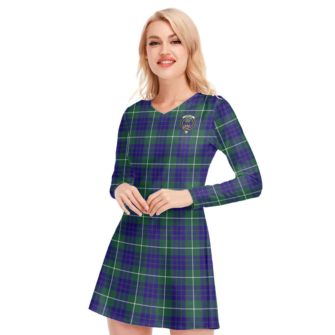 Hamilton Hunting Modern Tartan Crest V-neck Long Sleeve Dress