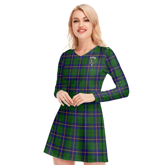 Carmichael Modern Tartan Crest V-neck Long Sleeve Dress