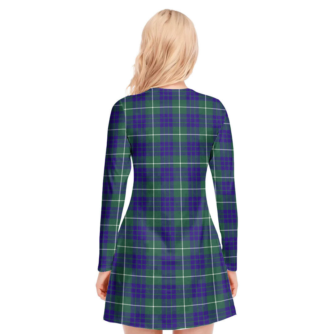 Hamilton Hunting Modern Tartan Crest V-neck Long Sleeve Dress