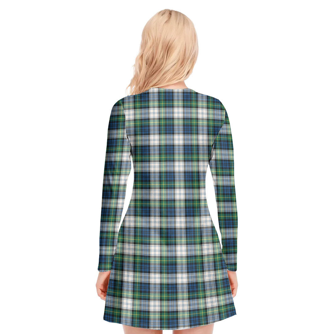 Gordon Dress Ancient Tartan Crest V-neck Long Sleeve Dress