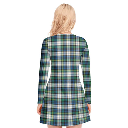 Gordon Dress Ancient Tartan Crest V-neck Long Sleeve Dress