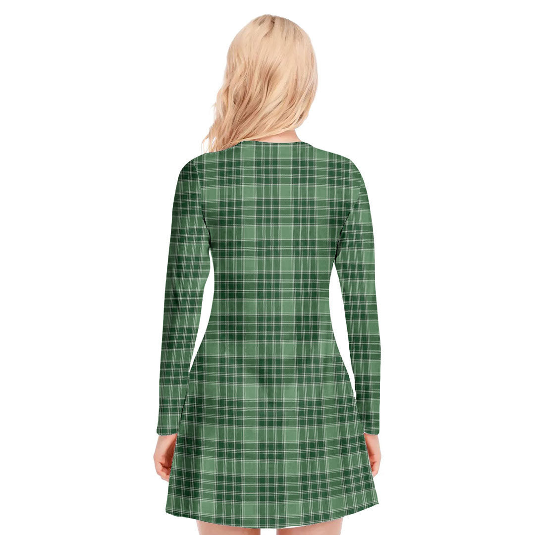 MacDonald Lord of the Isles Hunting Tartan Crest V-neck Long Sleeve Dress