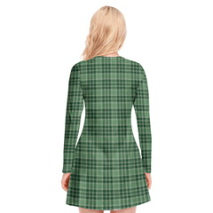 MacDonald Lord of the Isles Hunting Tartan Crest V-neck Long Sleeve Dress