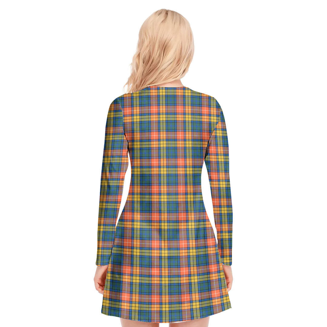 Buchanan Ancient Tartan Crest V-neck Long Sleeve Dress