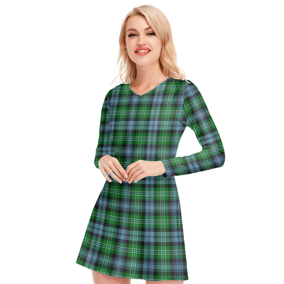 Arbuthnot Ancient Tartan Plaid V-neck Long Sleeve Dress