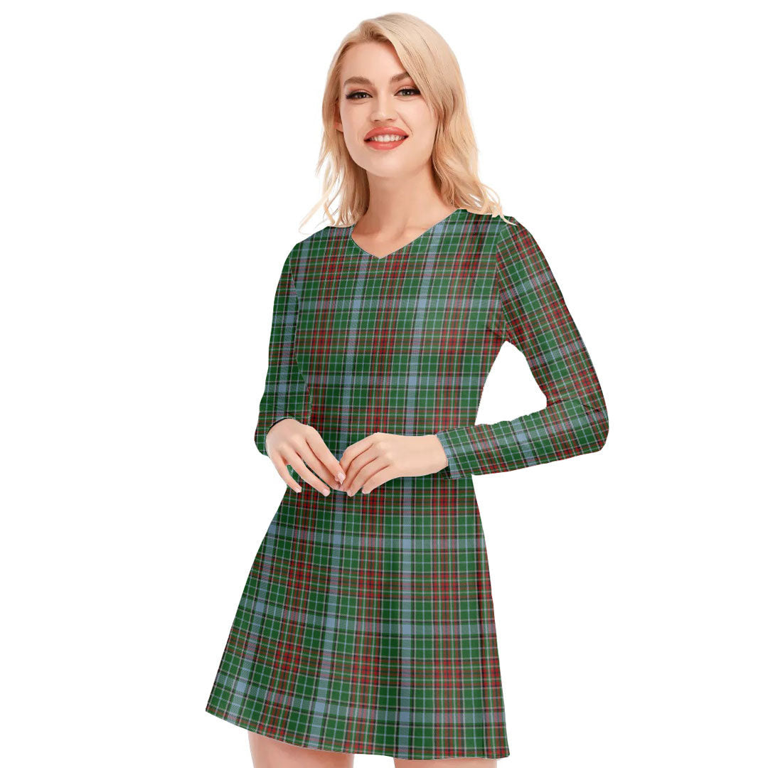Gayre Tartan Plaid V-neck Long Sleeve Dress