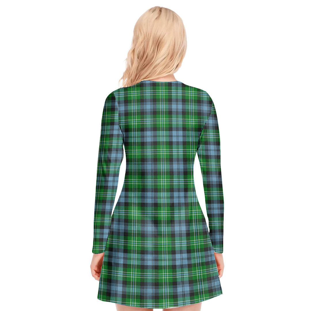 Arbuthnot Ancient Tartan Plaid V-neck Long Sleeve Dress