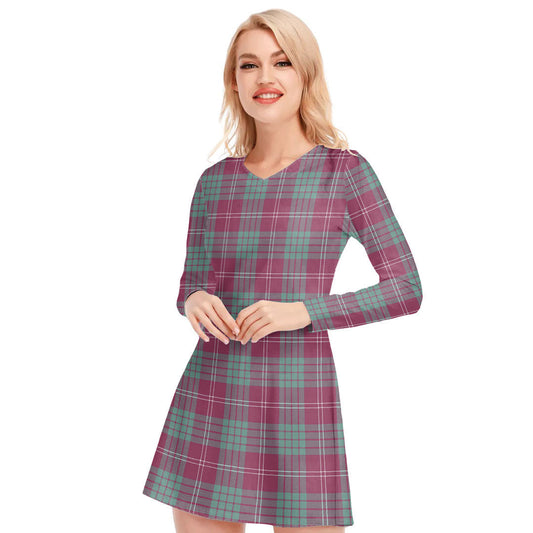 Crawford Ancient Tartan Plaid V-neck Long Sleeve Dress