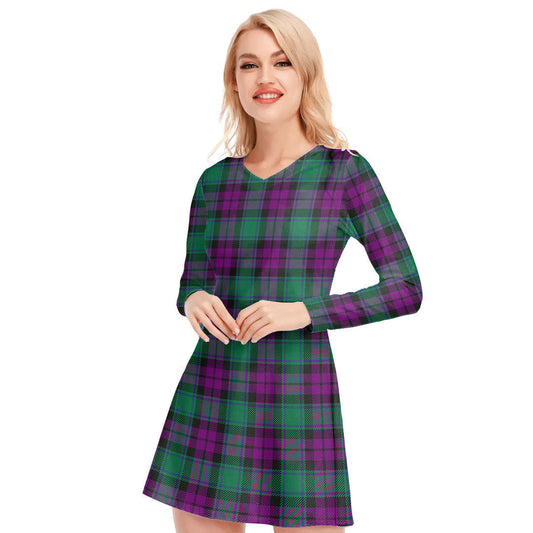 MacArthur Milton Tartan Plaid V-neck Long Sleeve Dress