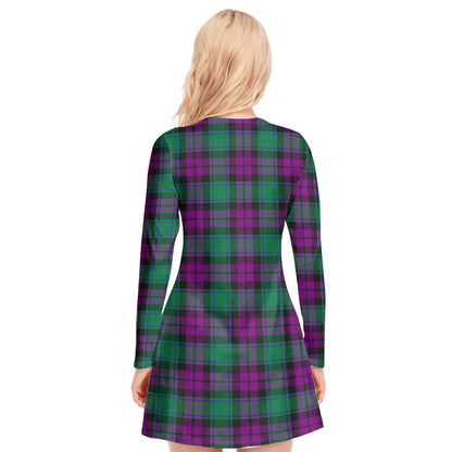 MacArthur Milton Tartan Plaid V-neck Long Sleeve Dress