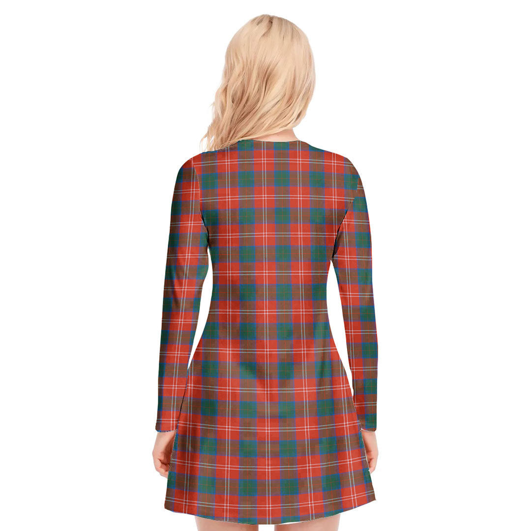 Chisholm Ancient Tartan Crest V-neck Long Sleeve Dress