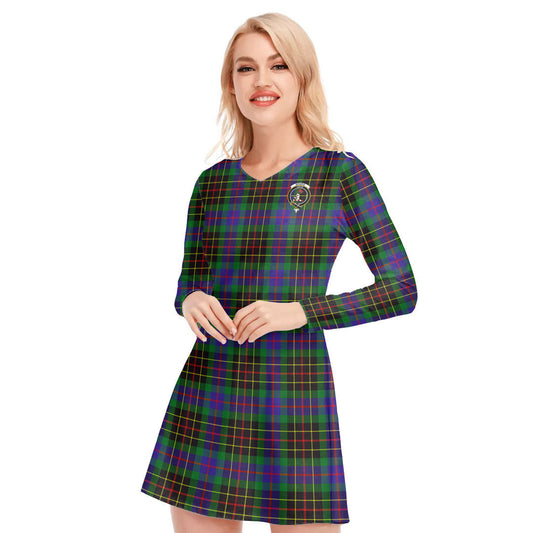 Brodie Hunting Modern Tartan Crest V-neck Long Sleeve Dress