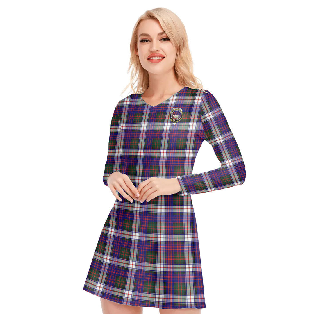 MacDonald Dress Modern Tartan Crest V-neck Long Sleeve Dress