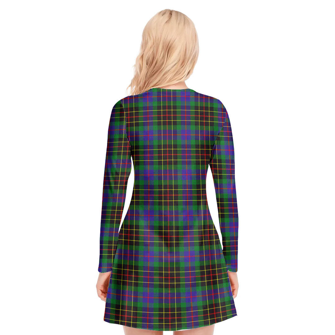 Brodie Hunting Modern Tartan Crest V-neck Long Sleeve Dress