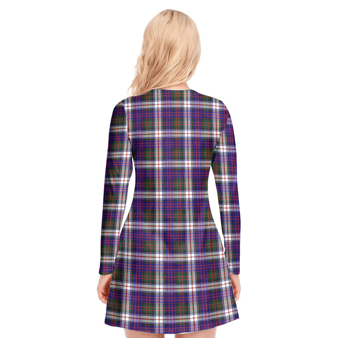 MacDonald Dress Modern Tartan Crest V-neck Long Sleeve Dress