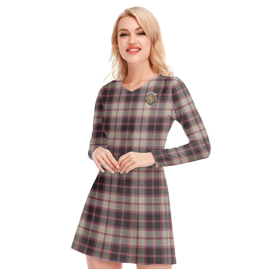 MacPherson Hunting Ancient Tartan Crest V-neck Long Sleeve Dress