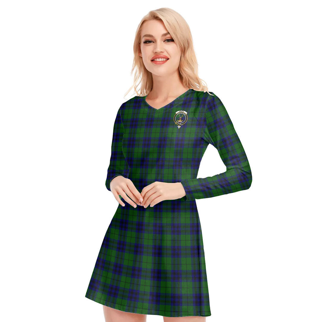 Keith Modern Tartan Crest V-neck Long Sleeve Dress