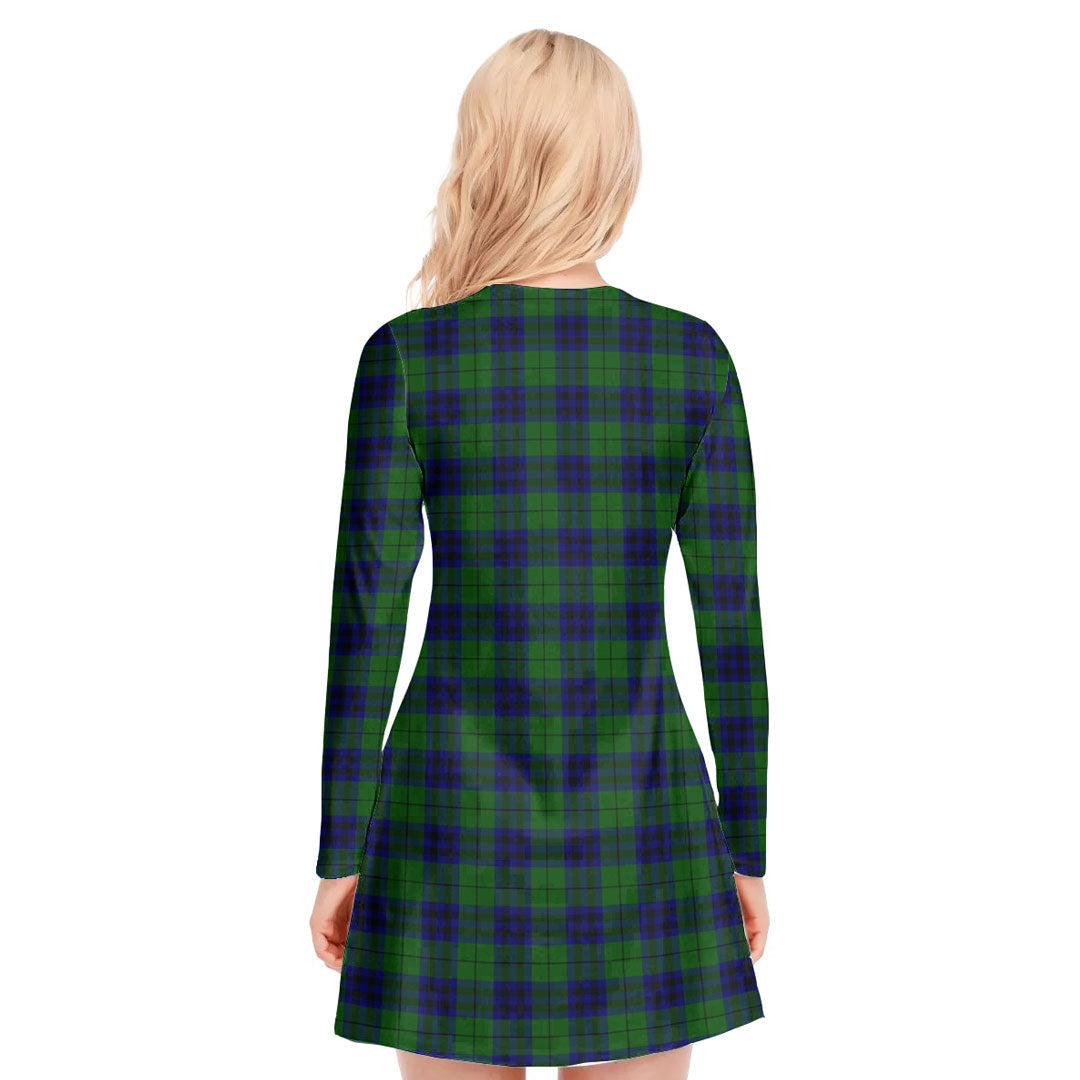 Keith Modern Tartan Crest V-neck Long Sleeve Dress