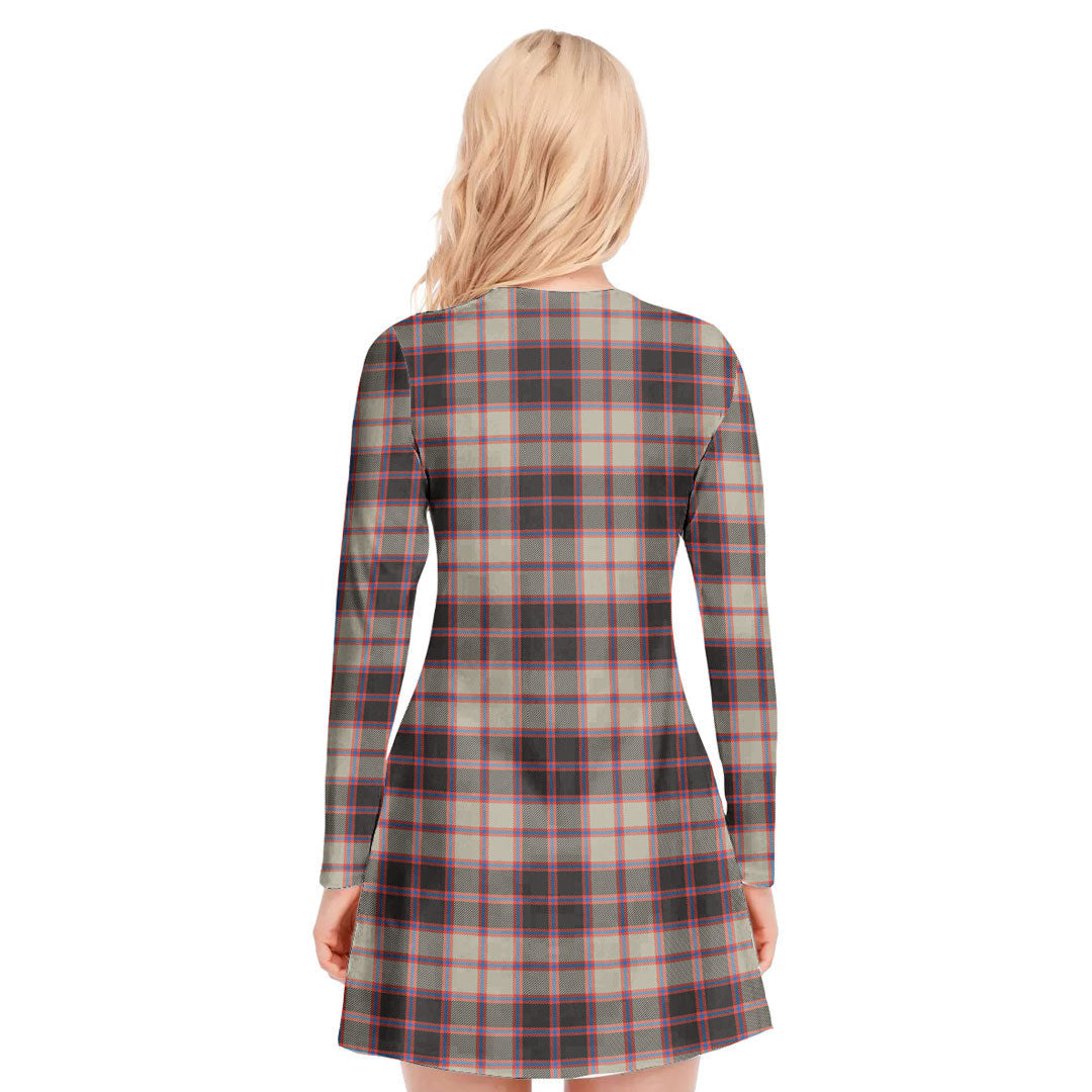 MacPherson Hunting Ancient Tartan Crest V-neck Long Sleeve Dress