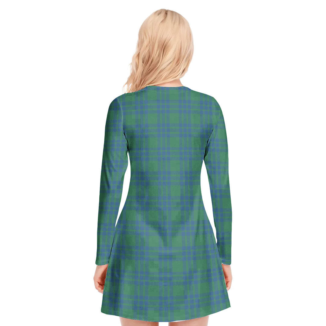 Montgomery Ancient Tartan Crest V-neck Long Sleeve Dress