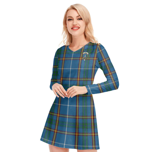 Bain Tartan Crest V-neck Long Sleeve Dress