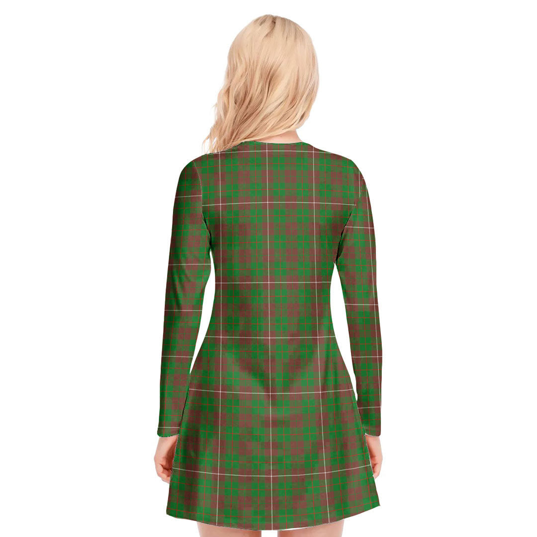 MacKinnon Hunting Modern Tartan Crest V-neck Long Sleeve Dress