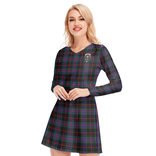 Nairn Tartan Crest V-neck Long Sleeve Dress