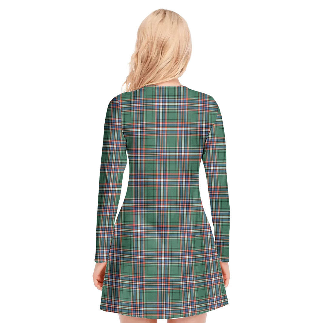 MacFarlane Hunting Ancient Tartan Crest V-neck Long Sleeve Dress