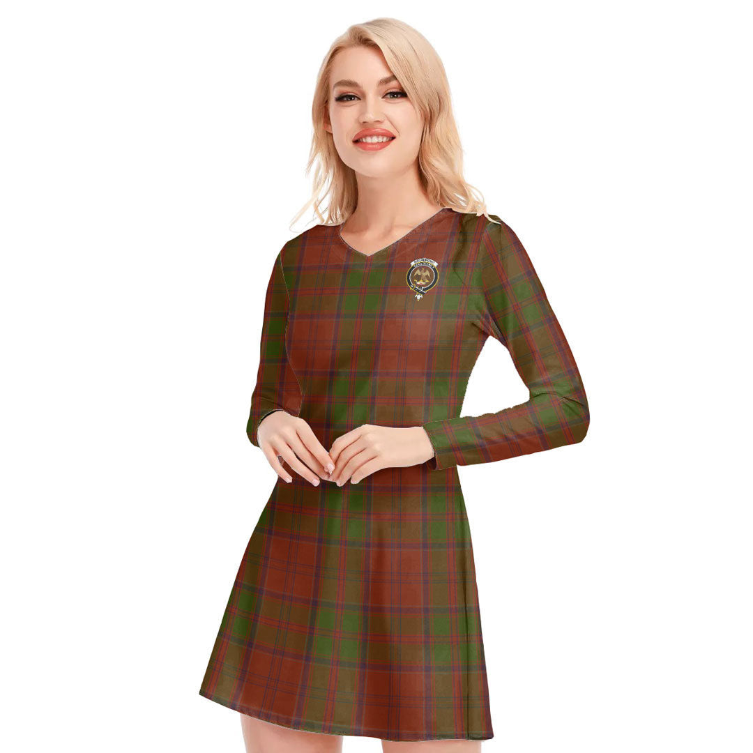 Drummond Tartan Plaid Tartan Crest V-neck Long Sleeve Dress