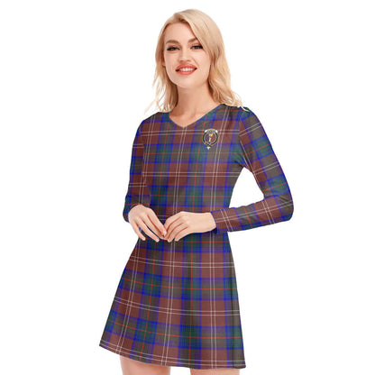 Chisholm Hunting Modern Tartan Crest V-neck Long Sleeve Dress