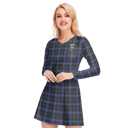 Hunter Modern Tartan Crest V-neck Long Sleeve Dress