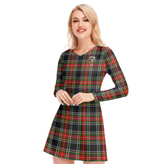 Stewart Black Tartan Crest V-neck Long Sleeve Dress