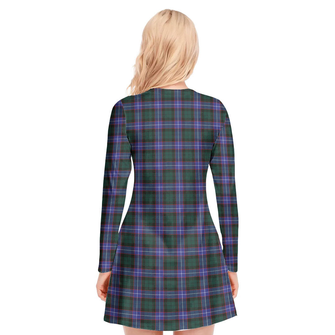 Hunter Modern Tartan Crest V-neck Long Sleeve Dress