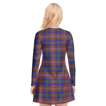 Chisholm Hunting Modern Tartan Crest V-neck Long Sleeve Dress