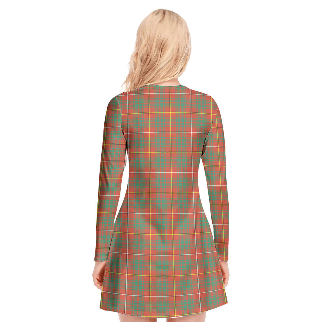 Bruce Ancient Tartan Crest V-neck Long Sleeve Dress