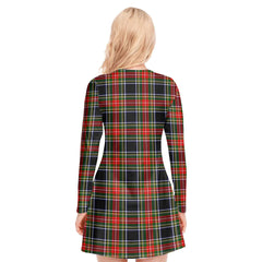 Stewart Black Tartan Crest V-neck Long Sleeve Dress