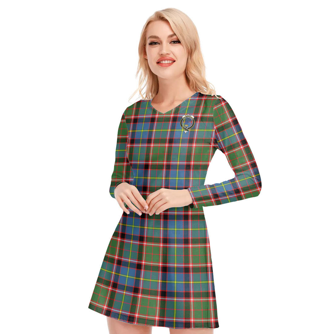 Stirling Bannockburn District Tartan Crest V-neck Long Sleeve Dress