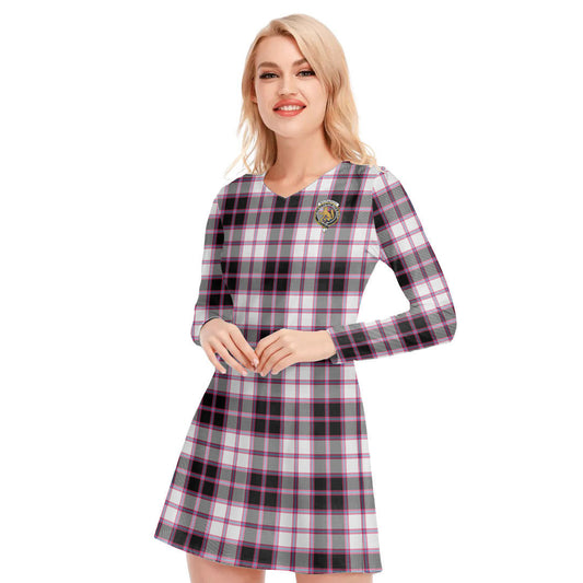 MacPherson Hunting Modern Tartan Crest V-neck Long Sleeve Dress