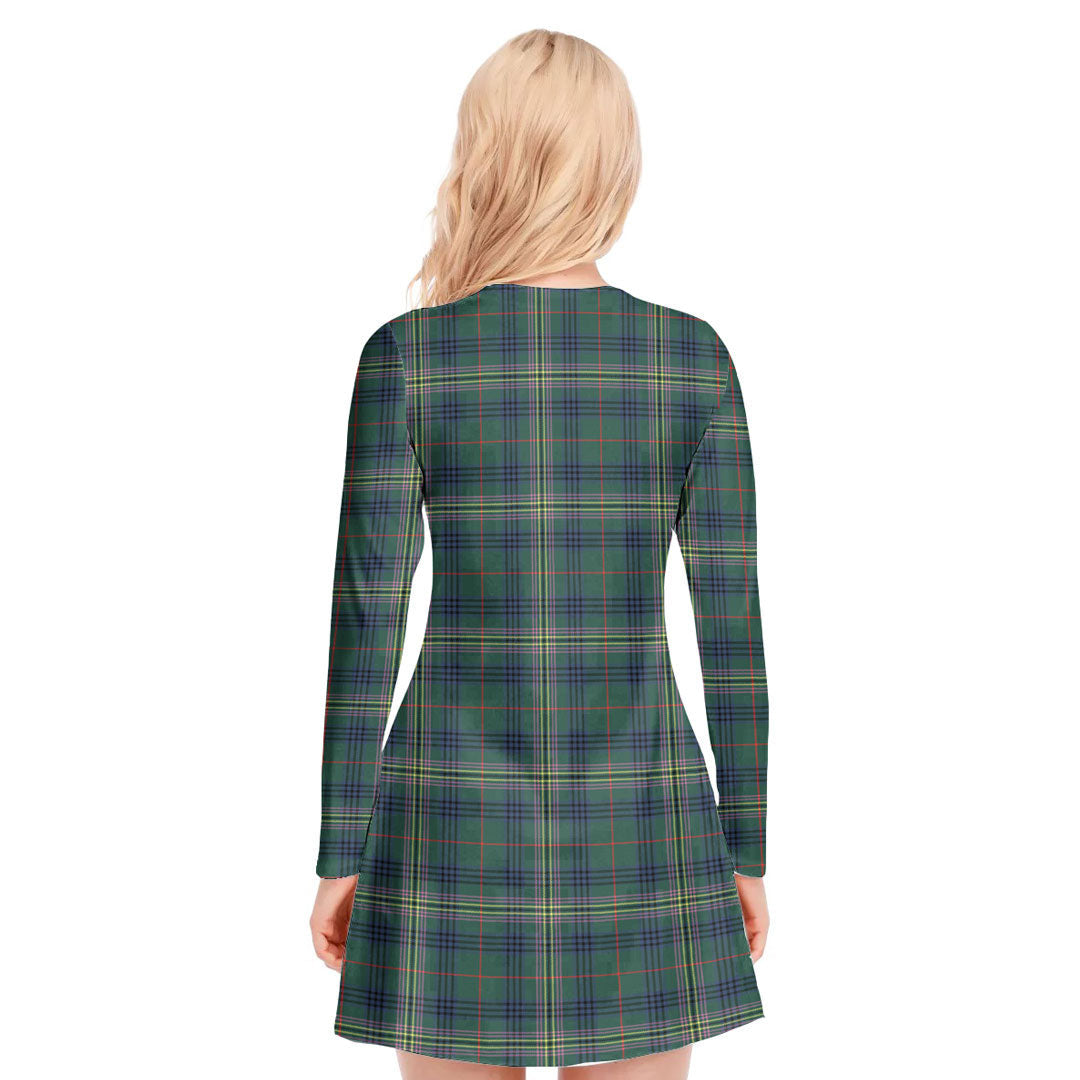 Kennedy Modern Tartan Crest V-neck Long Sleeve Dress