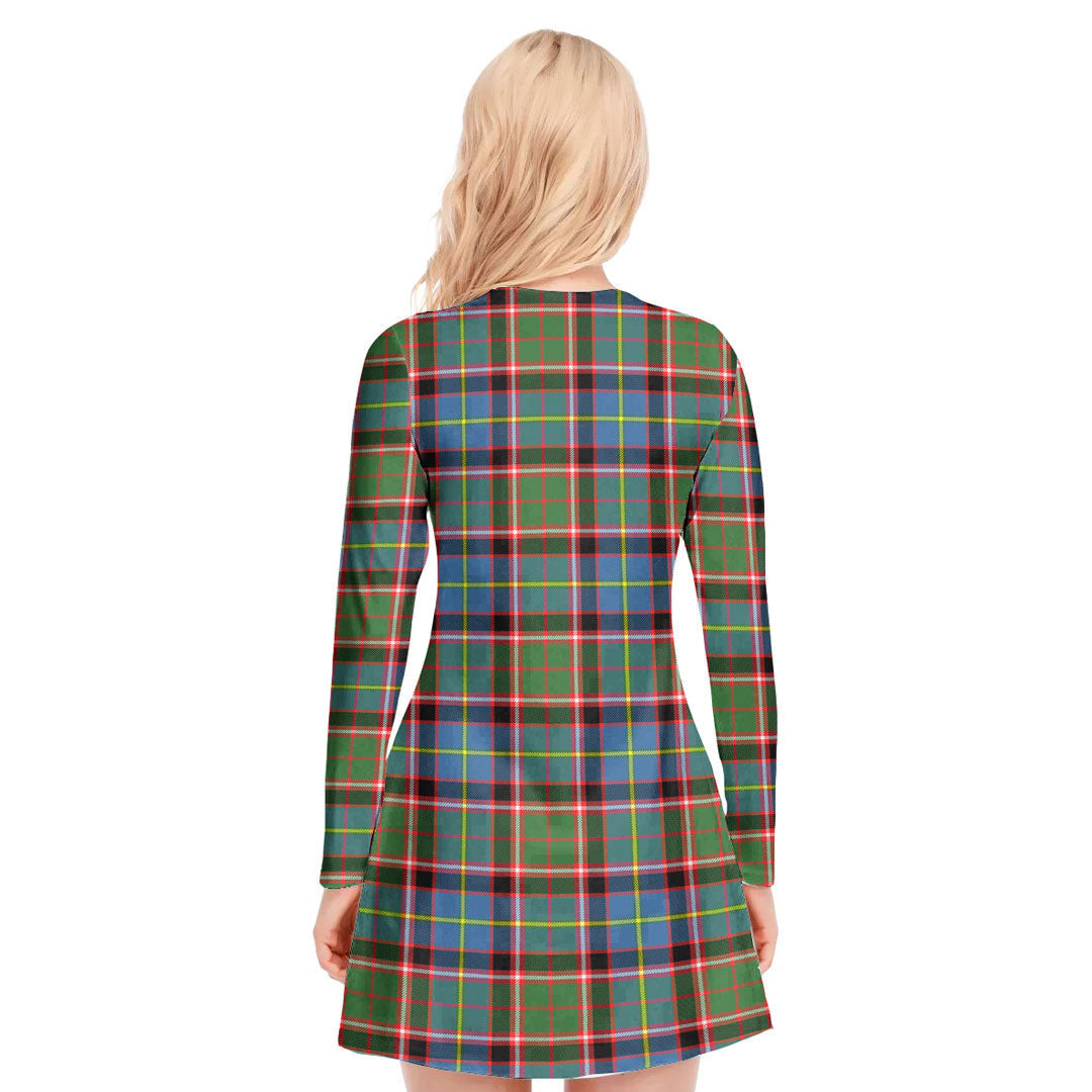 Stirling Bannockburn District Tartan Crest V-neck Long Sleeve Dress