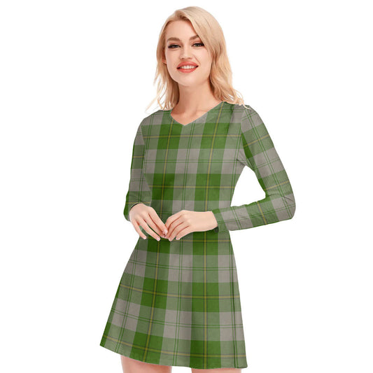 Cunningham Dress Green Dancers Tartan Plaid V-neck Long Sleeve Dress