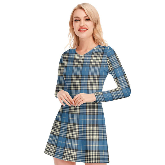 Napier Ancient Tartan Plaid V-neck Long Sleeve Dress