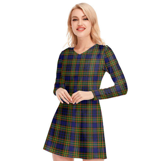 Clelland Modern Tartan Plaid V-neck Long Sleeve Dress