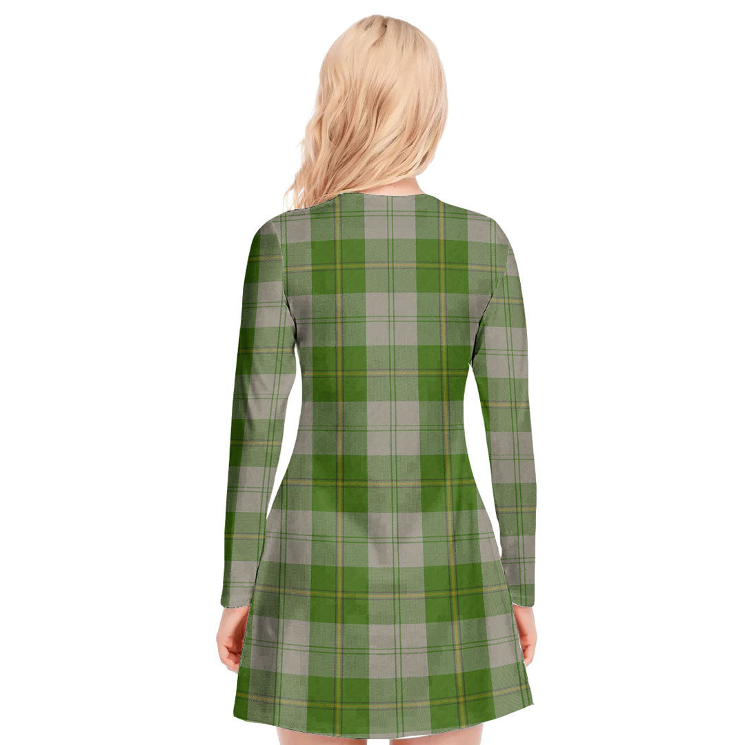 Cunningham Dress Green Dancers Tartan Plaid V-neck Long Sleeve Dress